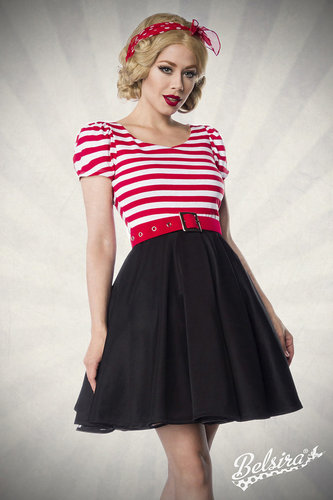 Jersey Kleid, schwarz/weiß/rot