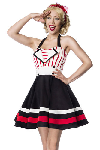 Neckholder-Kleid, schwarz/rot/weiß