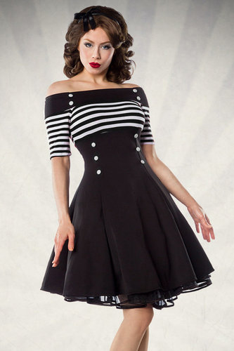 Vintage-Kleid, schwarz/weiß/stripe