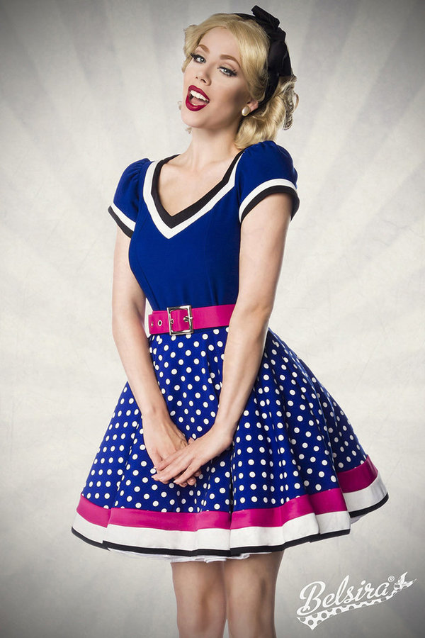Kleid mit Gürtel, blau/rosa/weiß